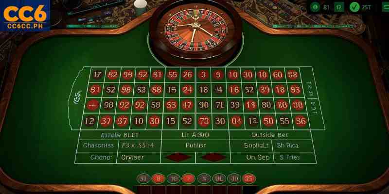 Online roulette wheel betting table with inside and outside bets