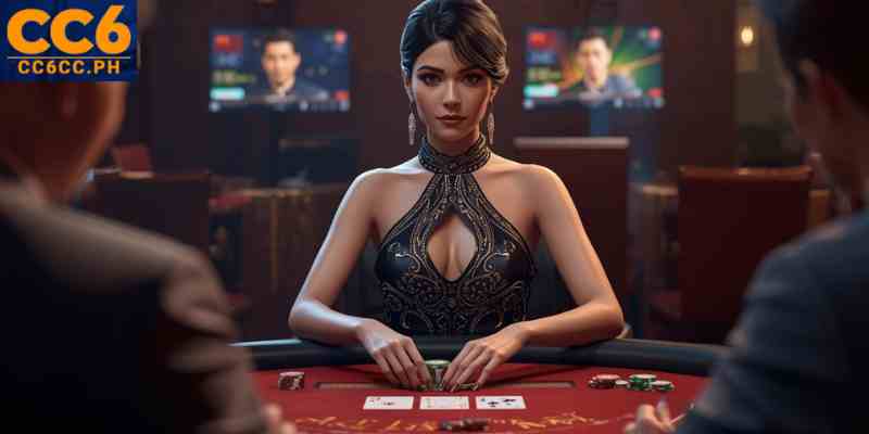 live poker dealer hosting a real-time poker table for online players